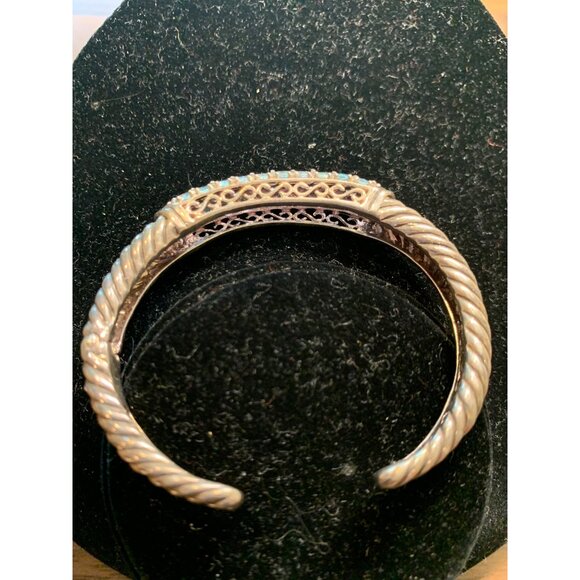 Sterling Silver 925 Cuff Bracelet Blue Rhinestones Twisted Rope Jewelry Women - Picture 3 of 8